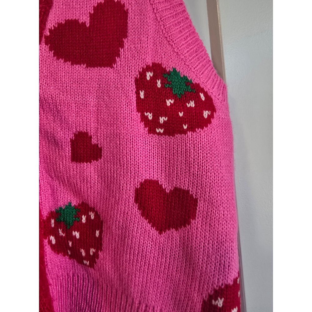 NWOT Strawberry Shortcake Pink Knit Sweater Vest Embroidered Heart Sequin Med - Picture 7 of 14